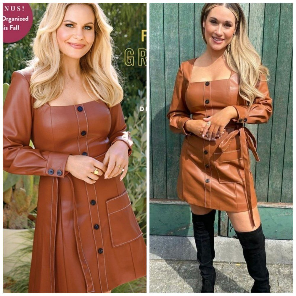 STAUD Oz Faux Leather Belted Mini Dress